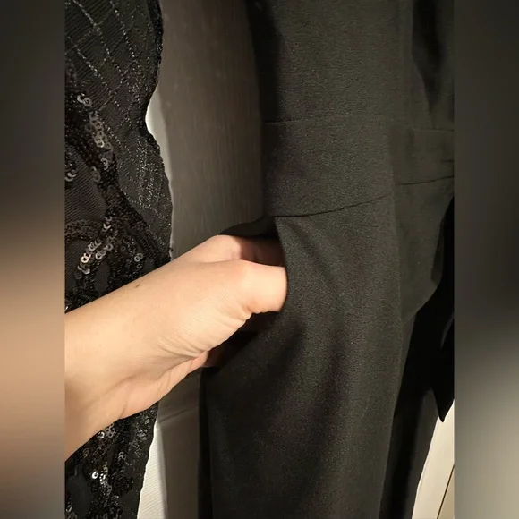 Little Mistress wrap front jumpsuit sequin sleeves. - Picture 11 of 11